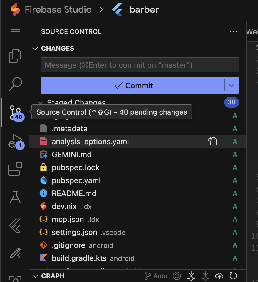 Firebase studio shows all changes